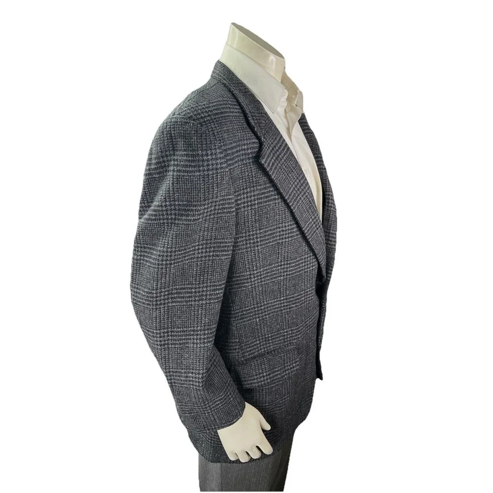 Vintage Burberry Men 42L Glen Plaid Wool Tweed Sport Coat Designer Jacket